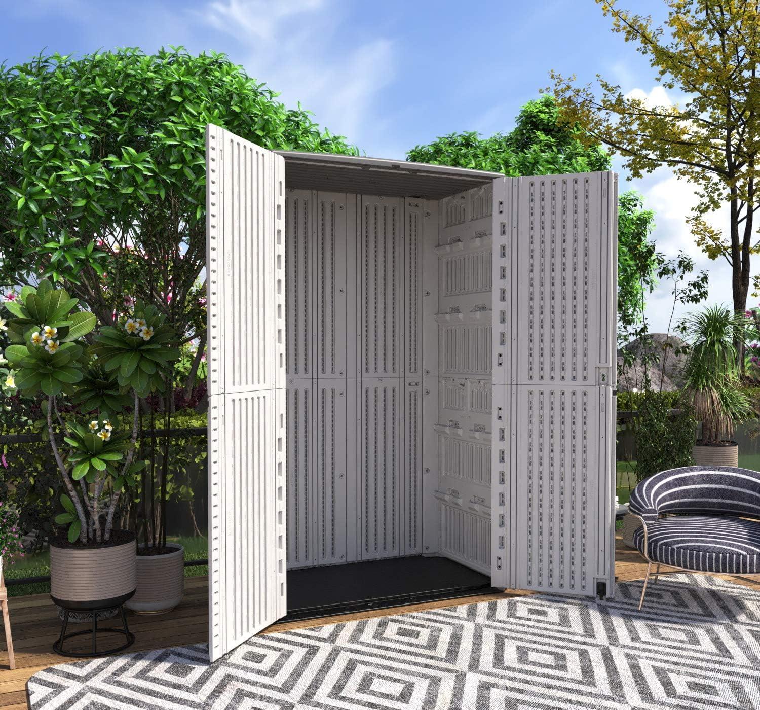 ADDOK 34 Cu.ft Outdoor Storage Shed, Horizontal Storage Unit Weather Resistance, Thick HDPE Resin Storage Cabinet for Backyards, Patio, Garden(White)