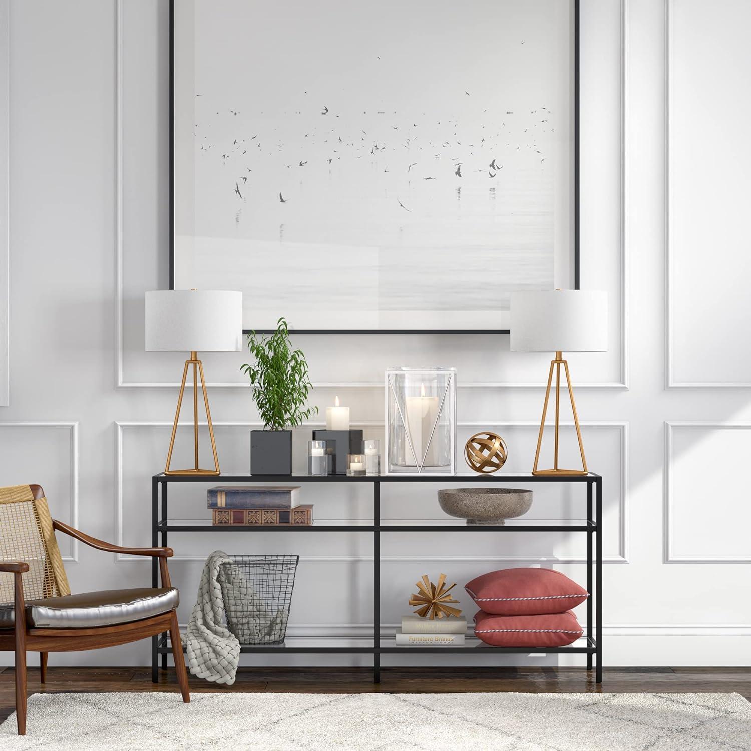 Evelyn&Zoe Sivil 64" Wide Rectangular Console Table, Blackened Bronze