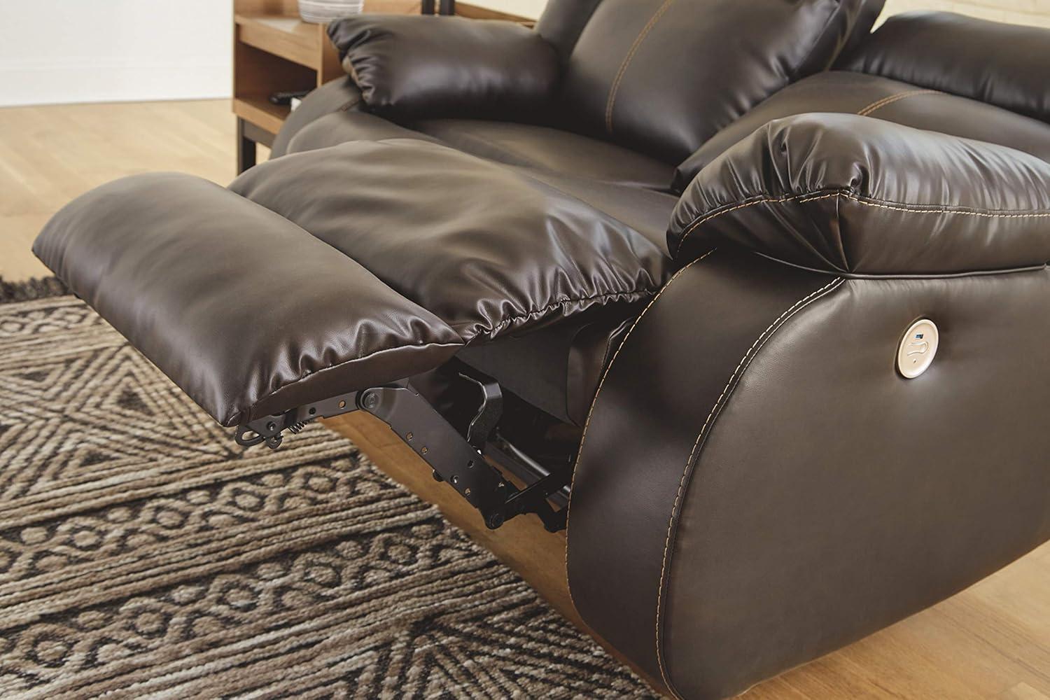 Ashley Furniture Denoron Faux Leather Power Reclining Loveseat in Dark Brown