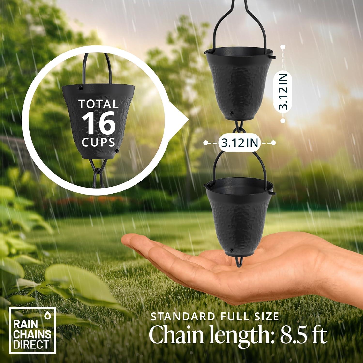 Contempo 8.5 FT Black Powder-Coated Aluminum Rain Chain