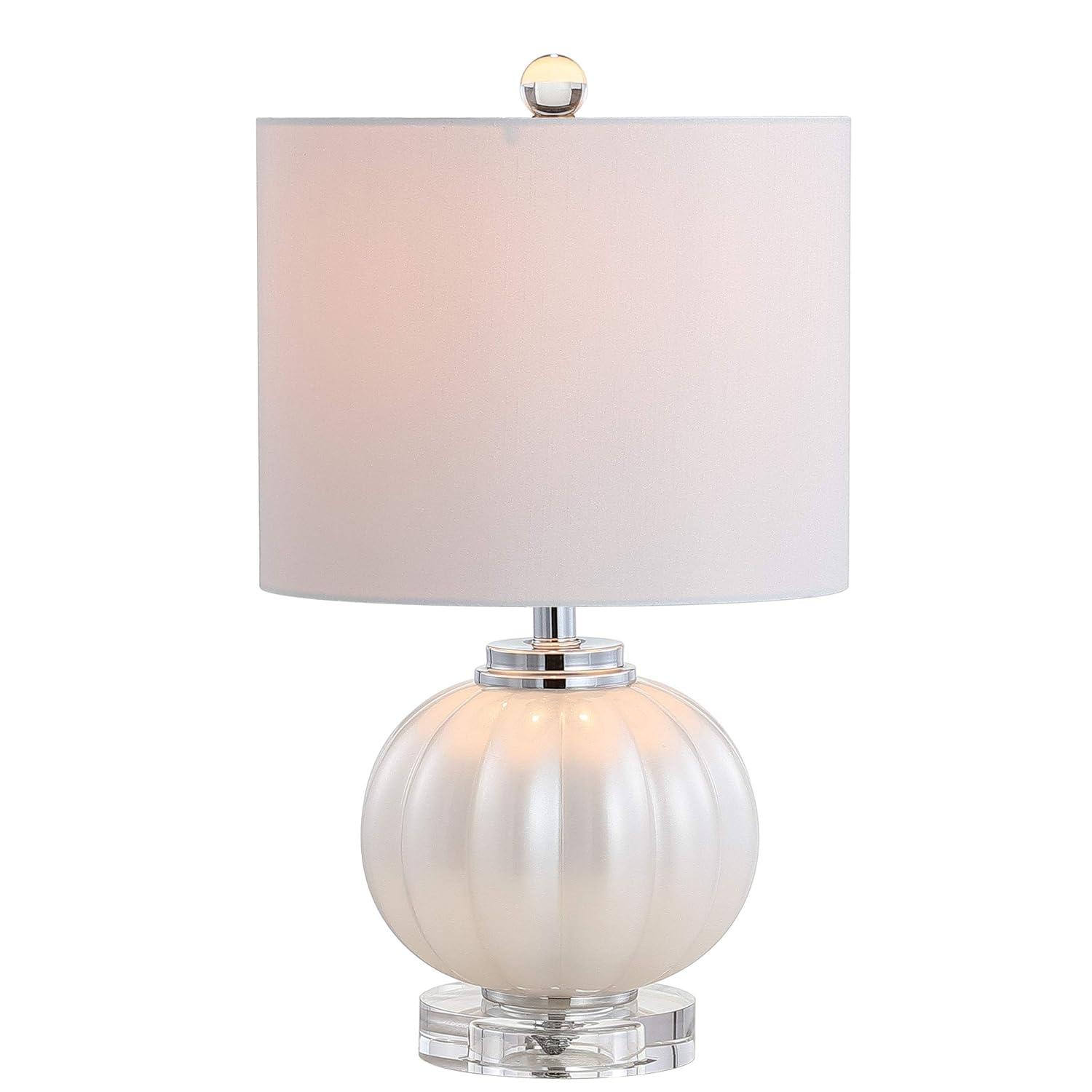 JONATHAN Y JYL2076A Pearl 17.5" Glass/Crystal LED Table Lamp, Glam, Contemporary, Transitional for living room, dinning room, bedroom, office Bulb Included, White/Chrome