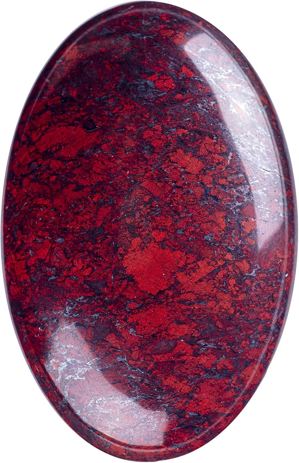 Red Flower Jasper Palm Stone Crystal Natural Chakra Therapy Polished Healing Crystal Oval Pocket Gemstone for Anxiety Stress Relief