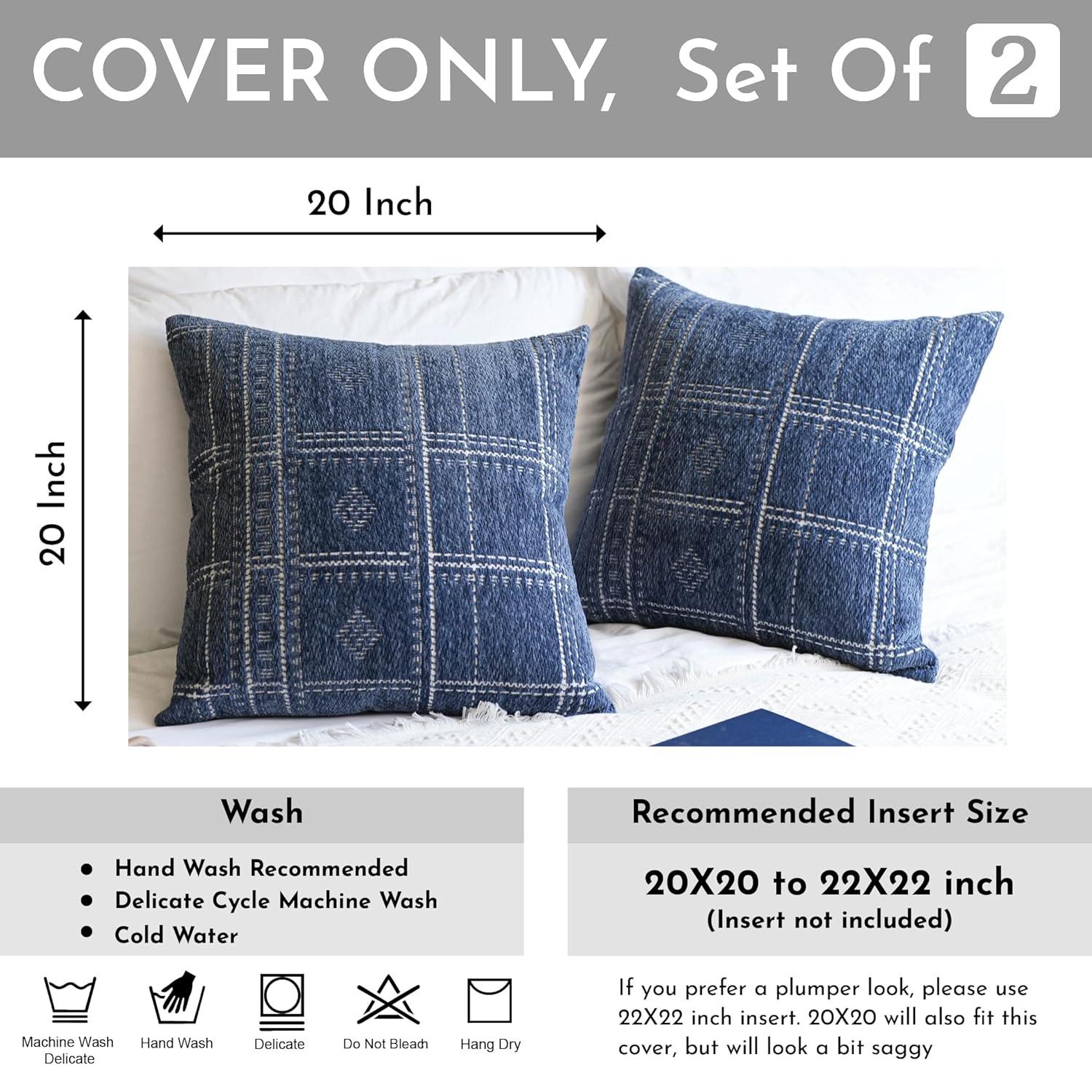 Decorative Throw Pillow Covers 20X20, Set of 2, Boho Farmhouse Cushion Cover, Cozy Soft Accent Pillowcase for Couch Sofa Bed Living Room Home Décor