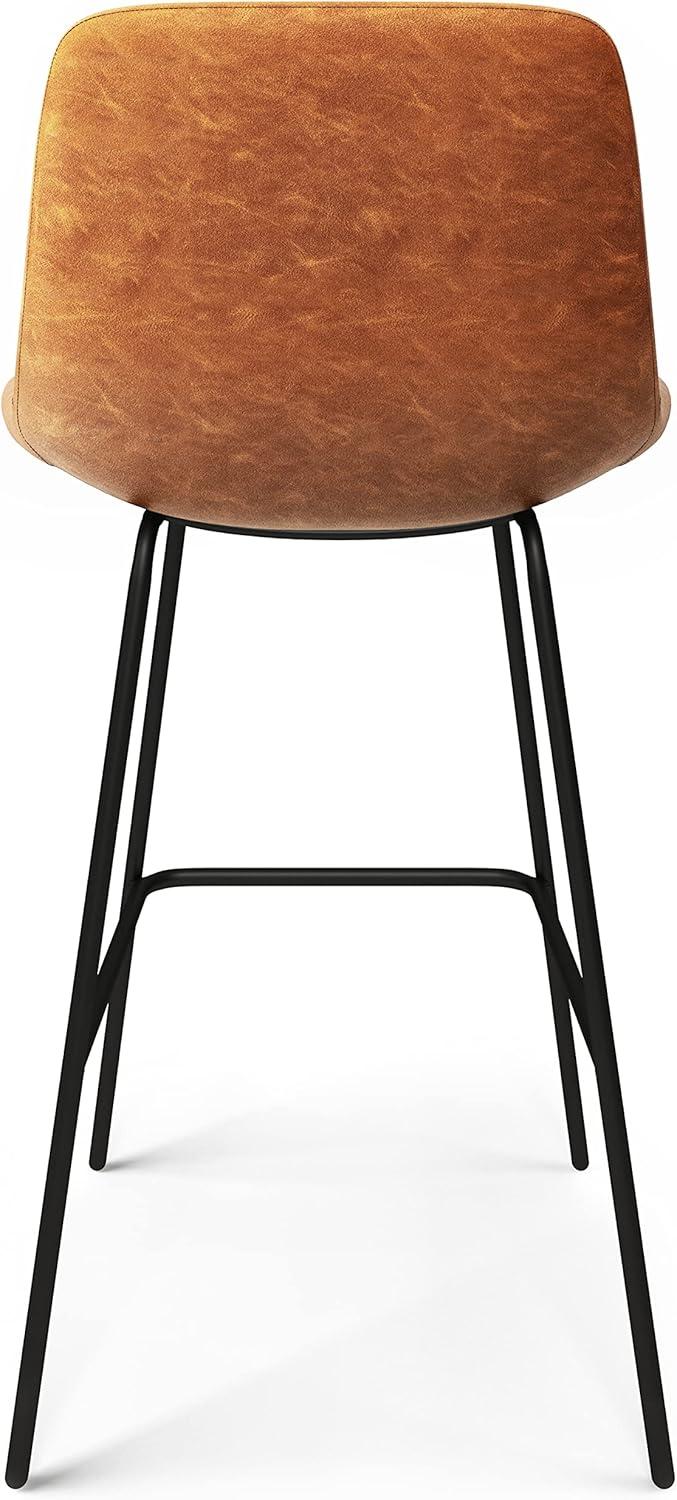 Simpli Home Jolie Upholstered Vegan Faux Leather Contemporary Counter Stool with Padded Bucket Seat and Footrest (Set of 2)