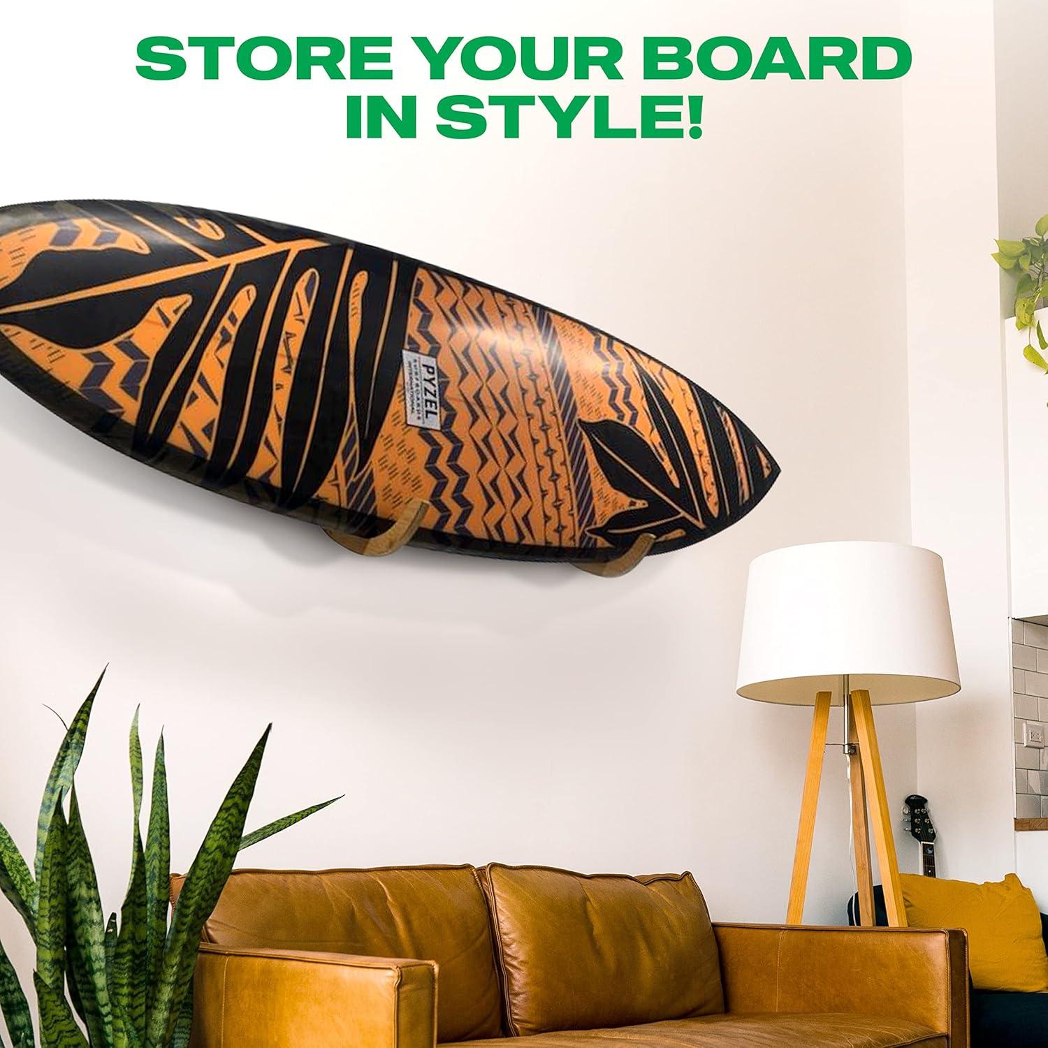 Bamboo Wall-Mounted Surfboard Display Rack