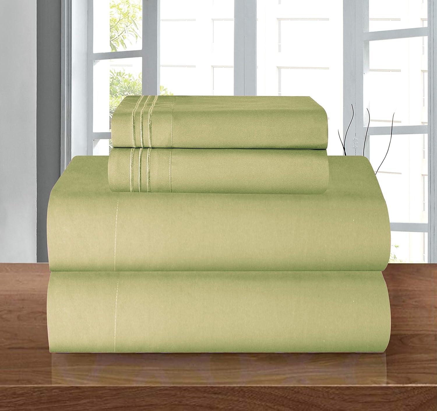 Elegant Comfort Luxury 4-Piece Bed Sheet Set Three-Line Design 1500 Series Microfiber - Wrinkle and Fade Resistant - Deep Pocket, Queen, Pistachio Green