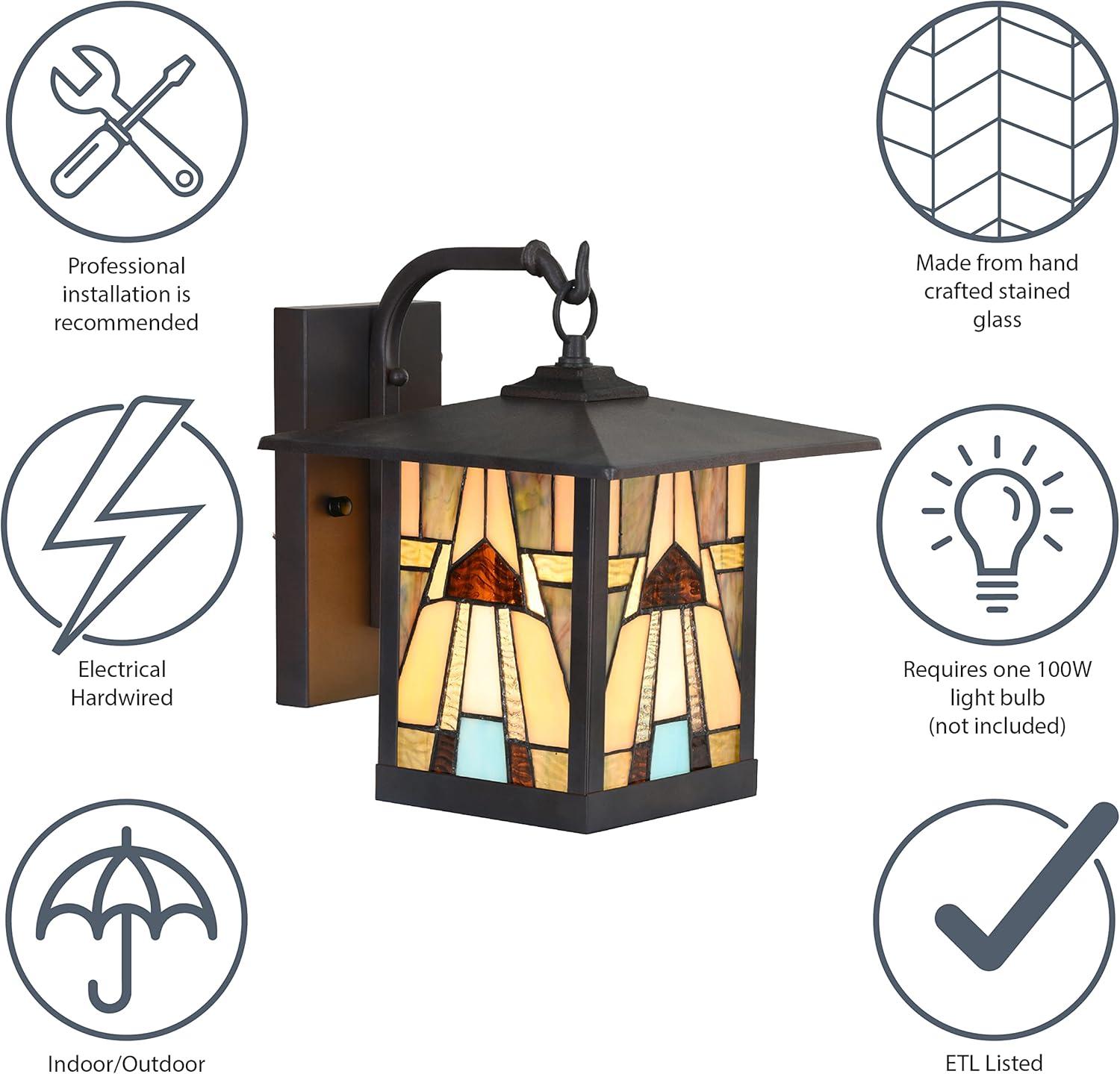 11.75" 1-Light Mona Mission Style Outdoor Wall Lantern Sconce Bronze - River of Goods: Stained Glass, ETL Listed, Weather-Resistant