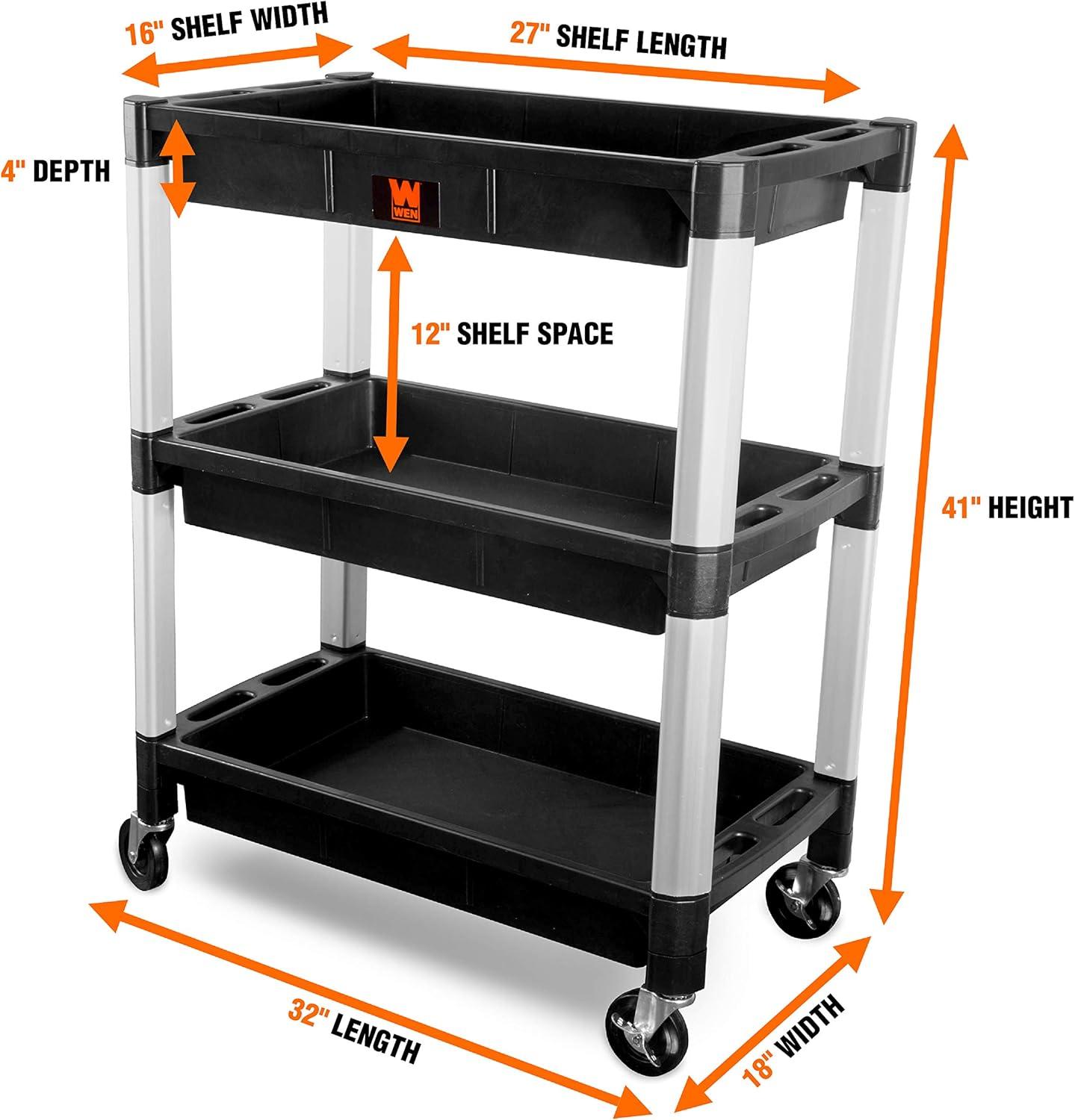 Black and Silver Polypropylene Triple Decker Utility Cart