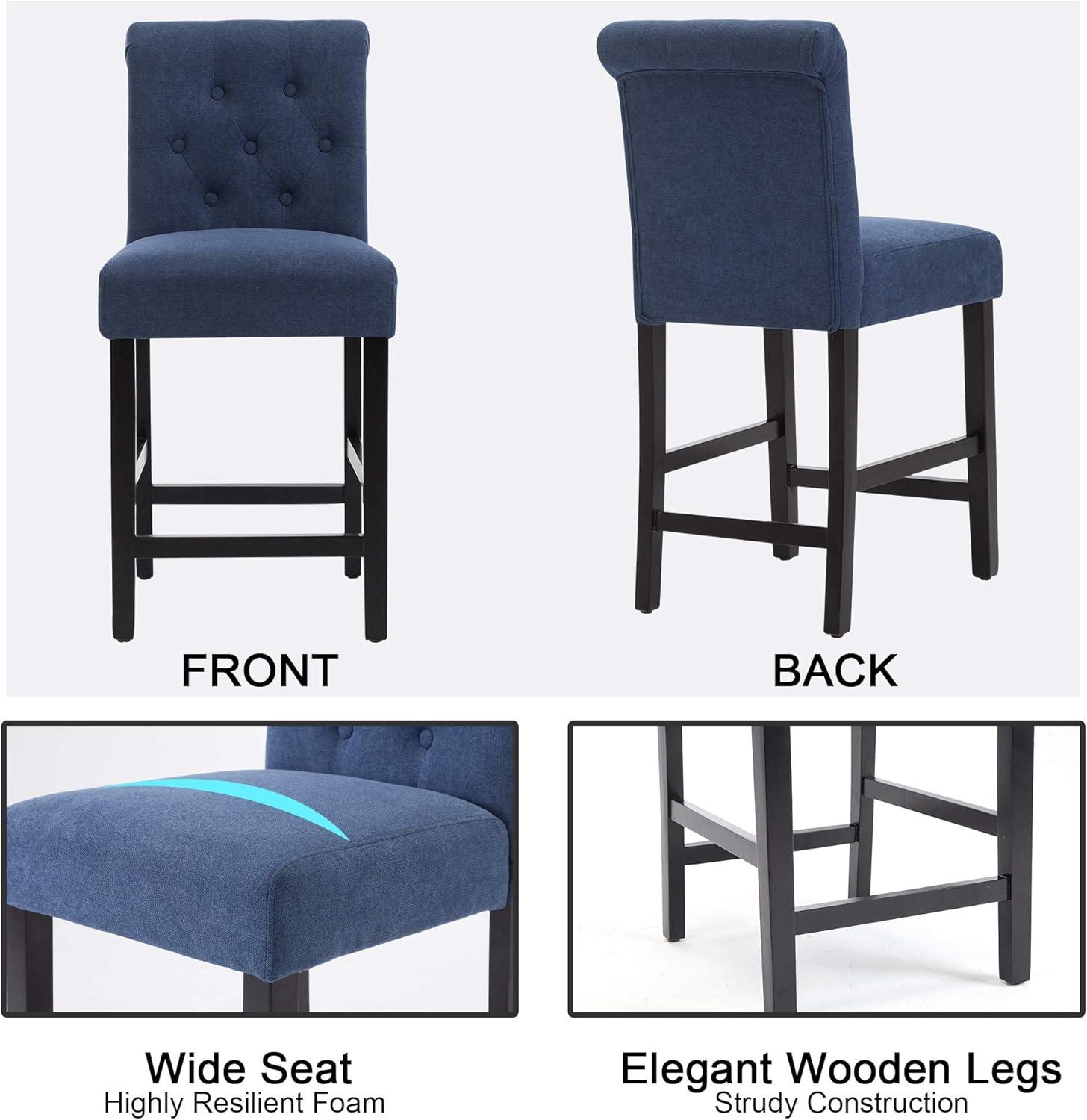 Blue Fabric Upholstered Counter Height Barstool Dining Chairs with Button-Tufted , Set of 2