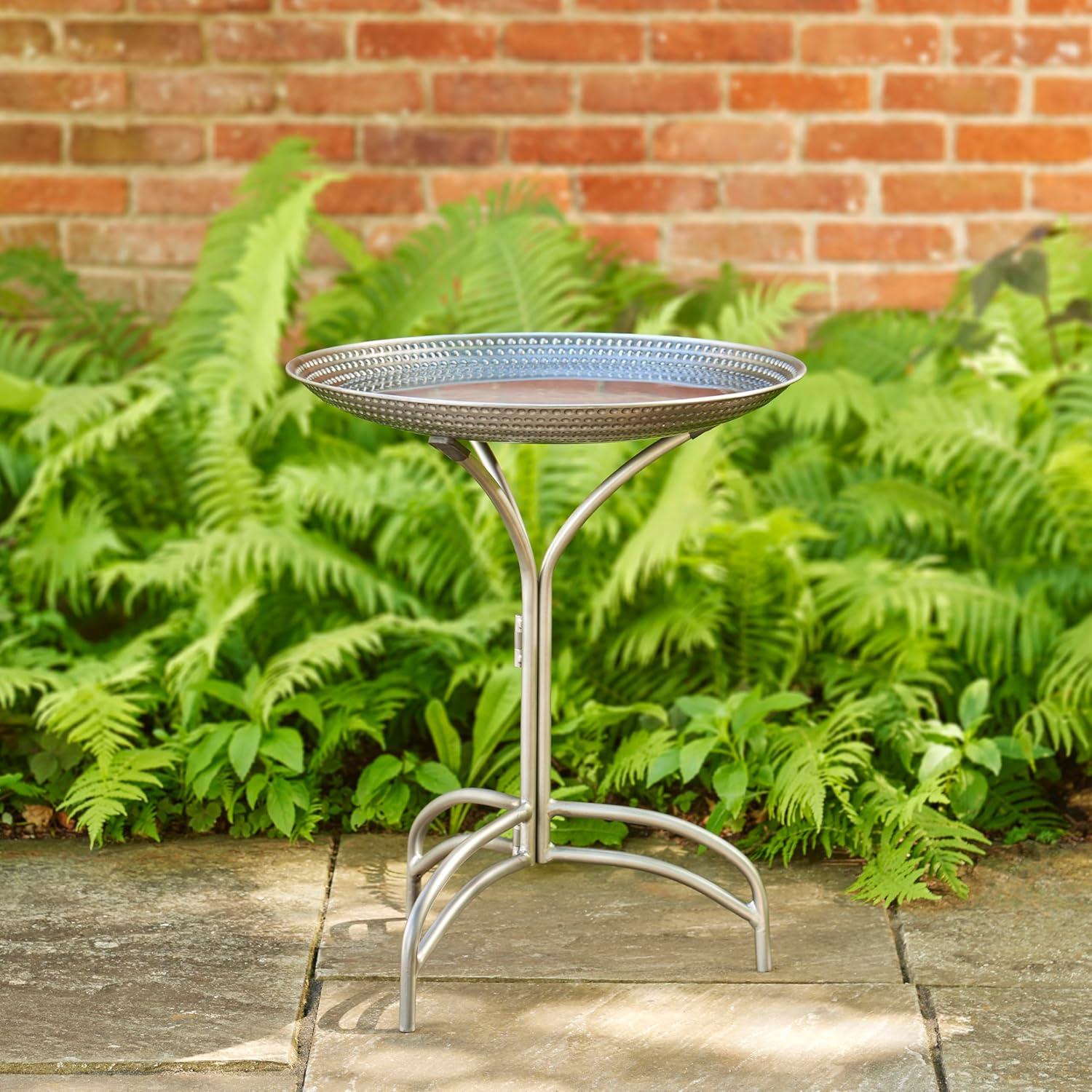 Pewter Copper 24" Bird Bath with Metal Stand