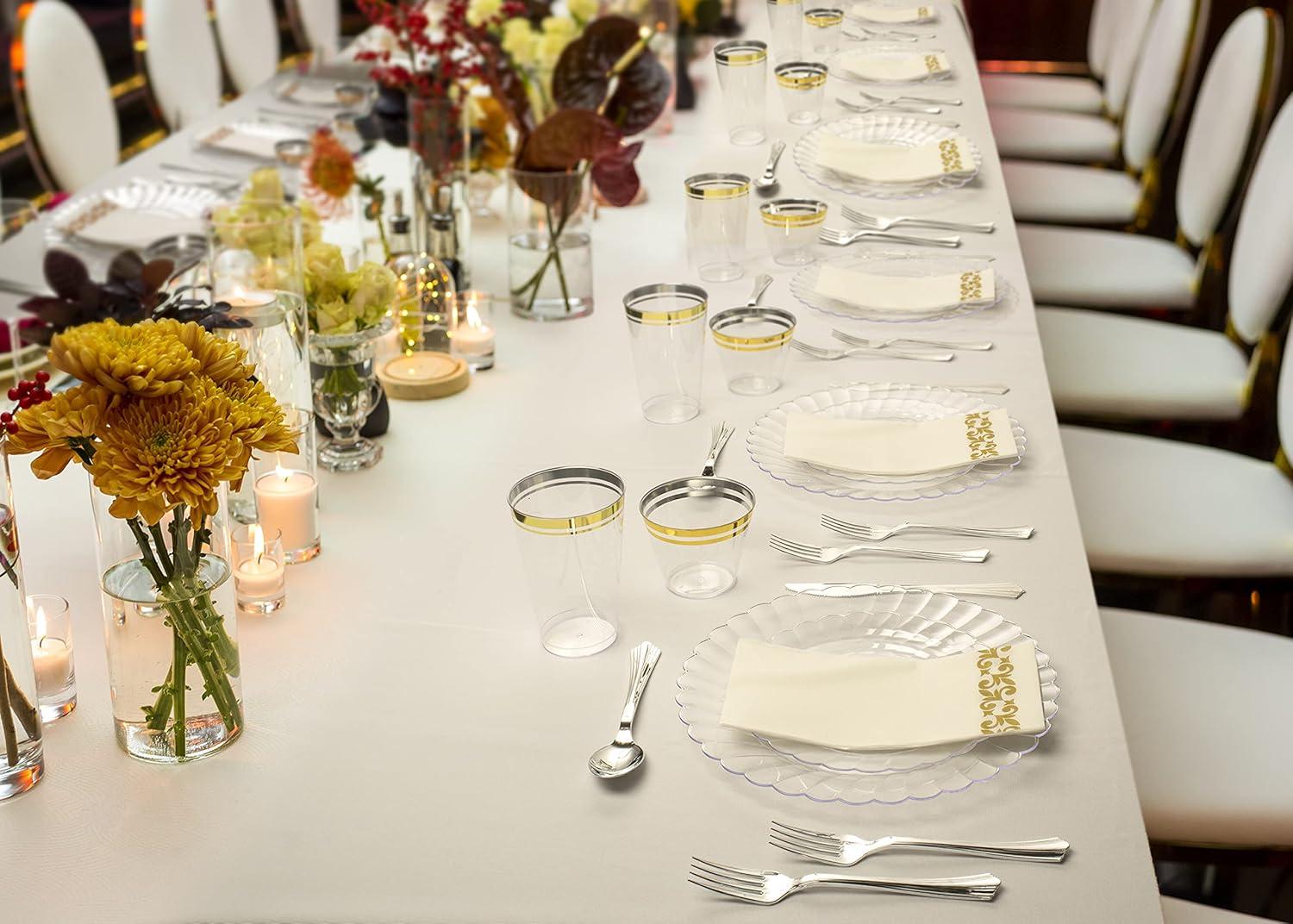 Perfect Settings Tableware 50 Pcs Clear Plastic Disposable Party Dinnerware Combo Set Dinner and Salad Size Plates (Set of 25)