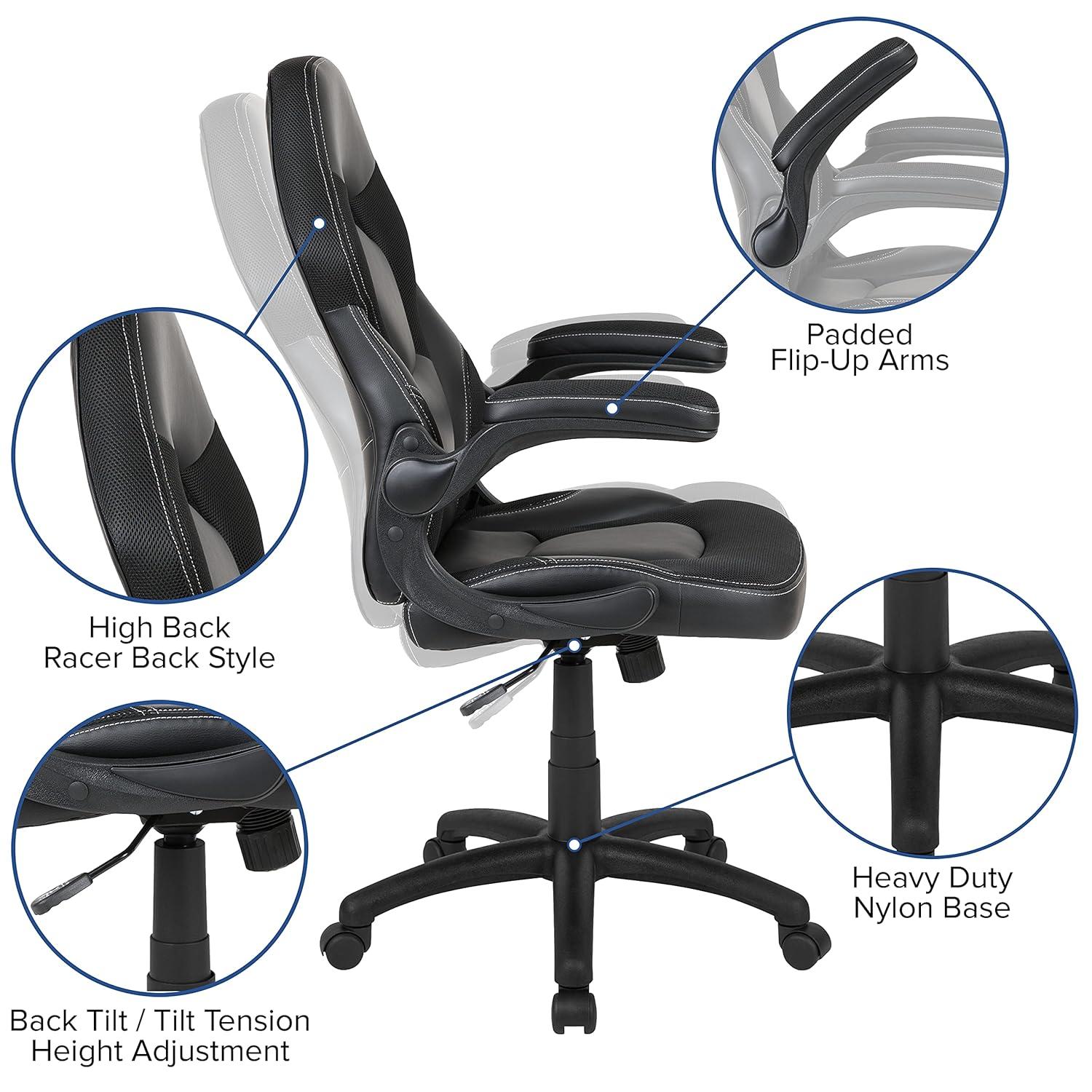 Flash Furniture Black Gaming Desk and Black Footrest Reclining Gaming Chair Set with Cup Holder, Headphone Hook & 2 Wire Management Holes