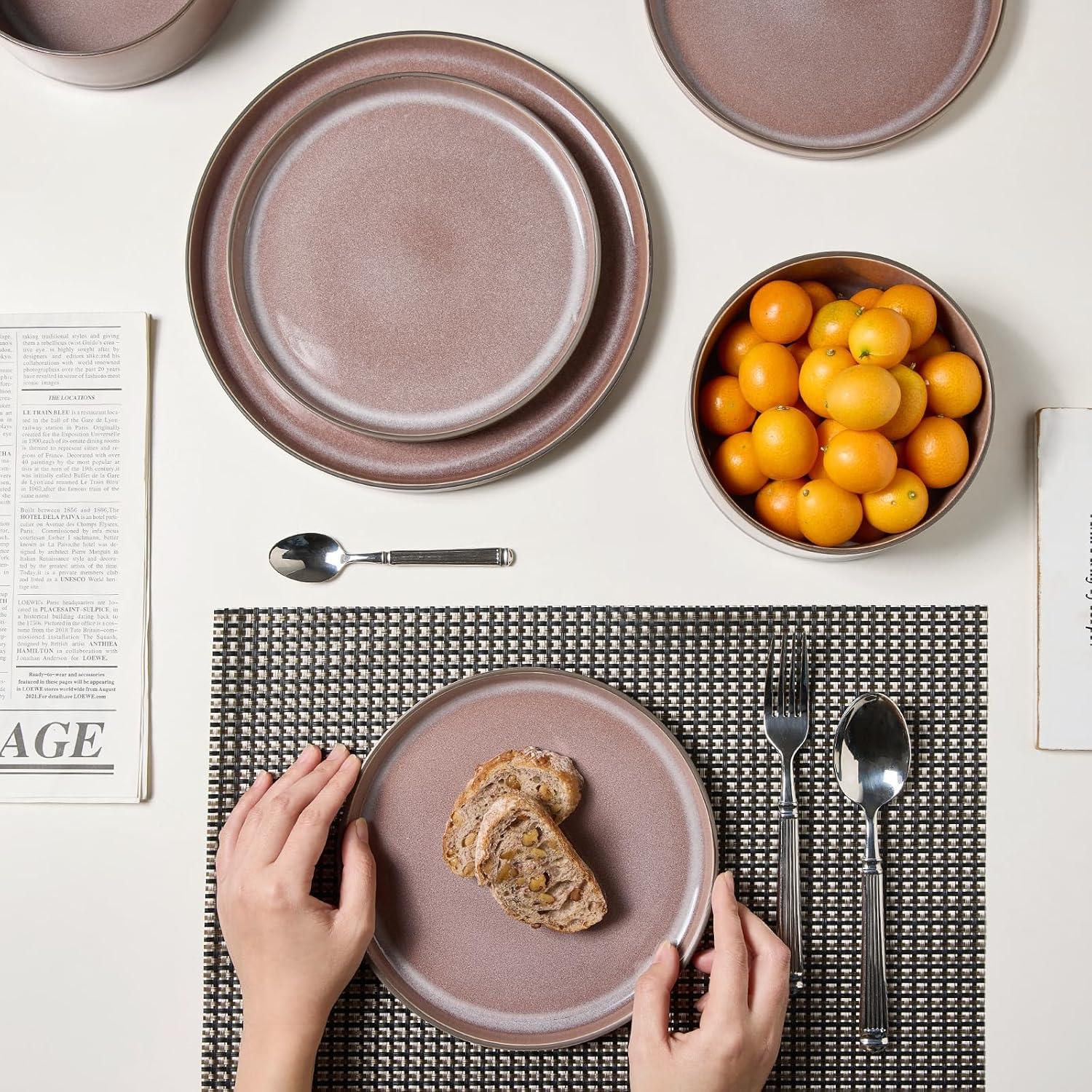 Vintage Brown Ceramic Dinnerware Set, Service for 4