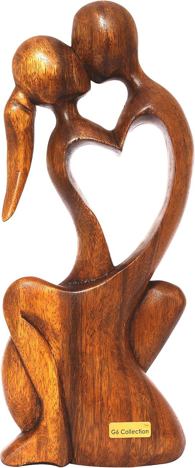 12" Wooden Handmade Abstract Sculpture Statue Handcrafted - Endless Love - Gift Art Decorative Home Decor Figurine Accent Decoration Artwork Handcarved Endless Love