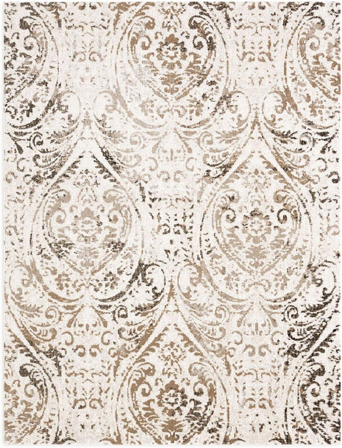 NICOLE MILLER NEW YORK Patio Sofia Juniper Paisley Indoor/Outdoor Area Rug, Ivory/Mustard