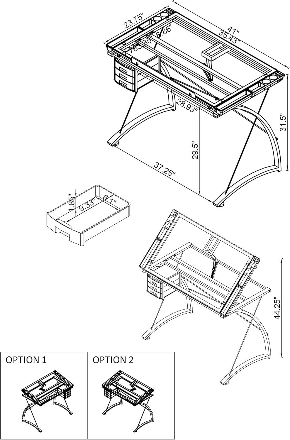 Melo 3 Drawer Glass Top Drafting Desk with Supply Storage Silver - Coaster