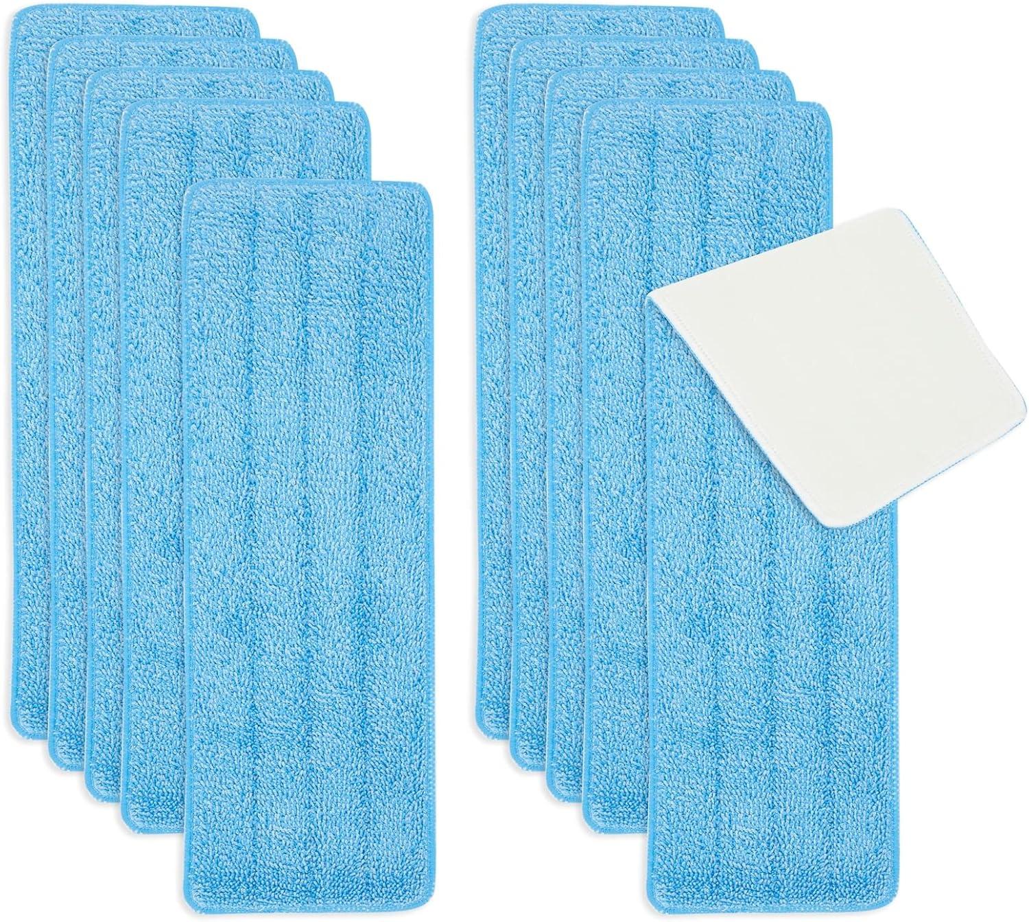 Juvale 10-Pack Microfiber Mop Pads - Reusable and Washable Replacement Flat Heads for Cleaning Hardwood Floor (16.5 in, Blue)