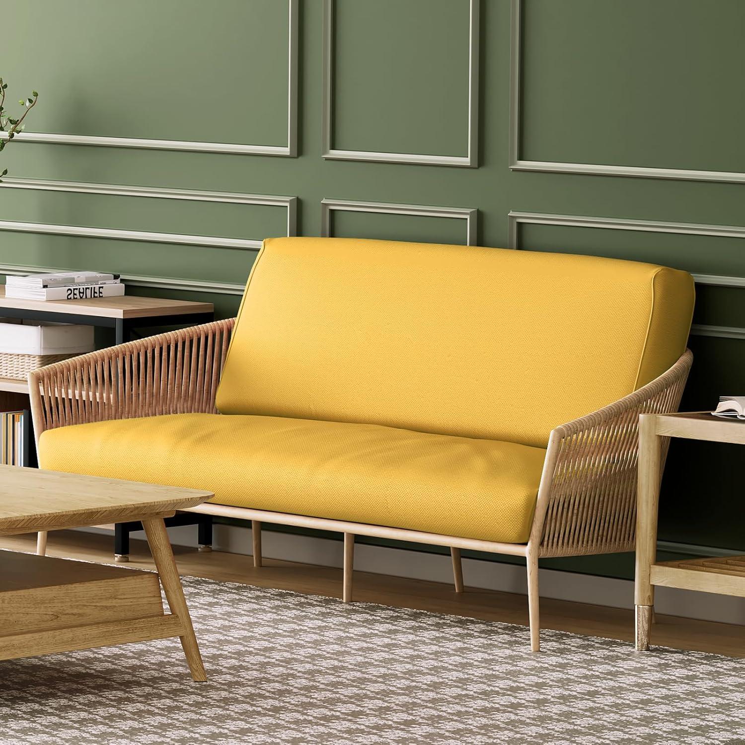 Solid Futon Cover Slipcover Fit 6"- 8" Futon Mattresses Yellow, Full Size 54x75 Inch