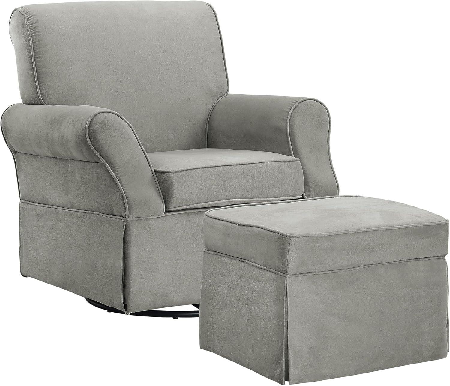 Gray Microfiber Swivel Glider Chair and Ottoman Set