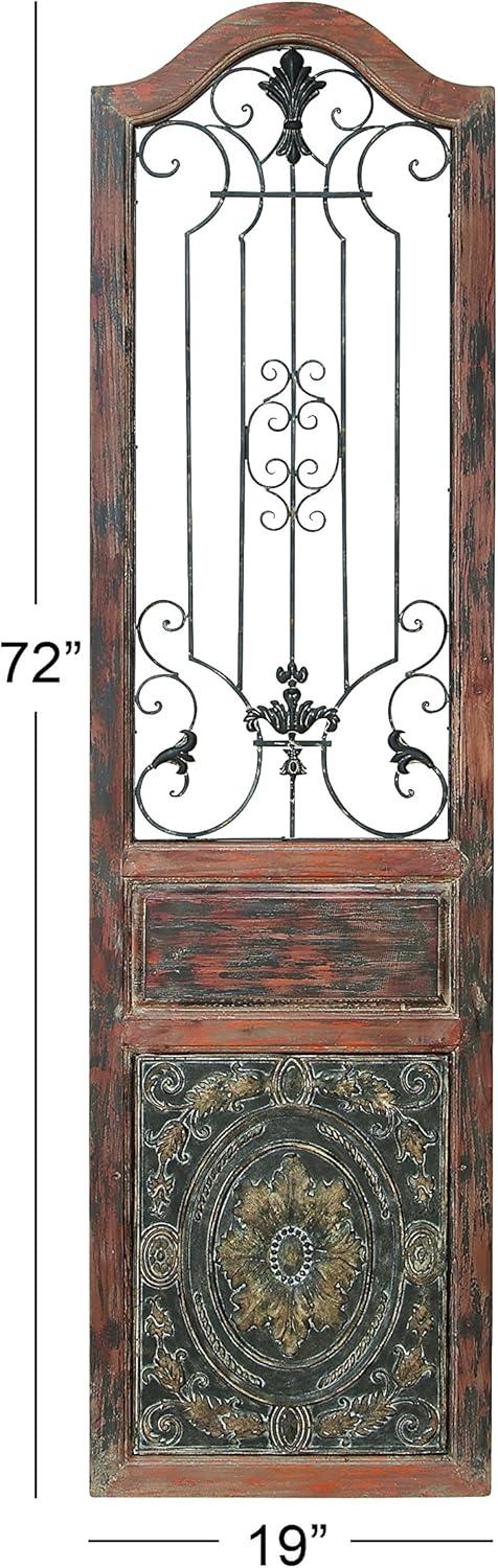 DecMode Decoración de Pared de Metal y Madera Inspirada en Puertas Arqueadas Rústicas 72" de Alto x 19 de Largo, Acabado en Marrón Desgastado con Carácter Orgánico
