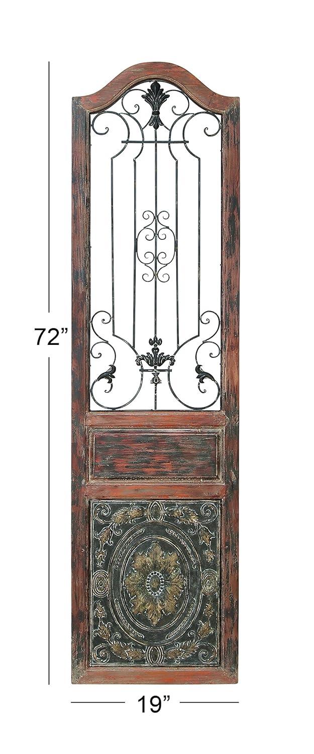 DecMode Decoración de Pared de Metal y Madera Inspirada en Puertas Arqueadas Rústicas 72" de Alto x 19 de Largo, Acabado en Marrón Desgastado con Carácter Orgánico