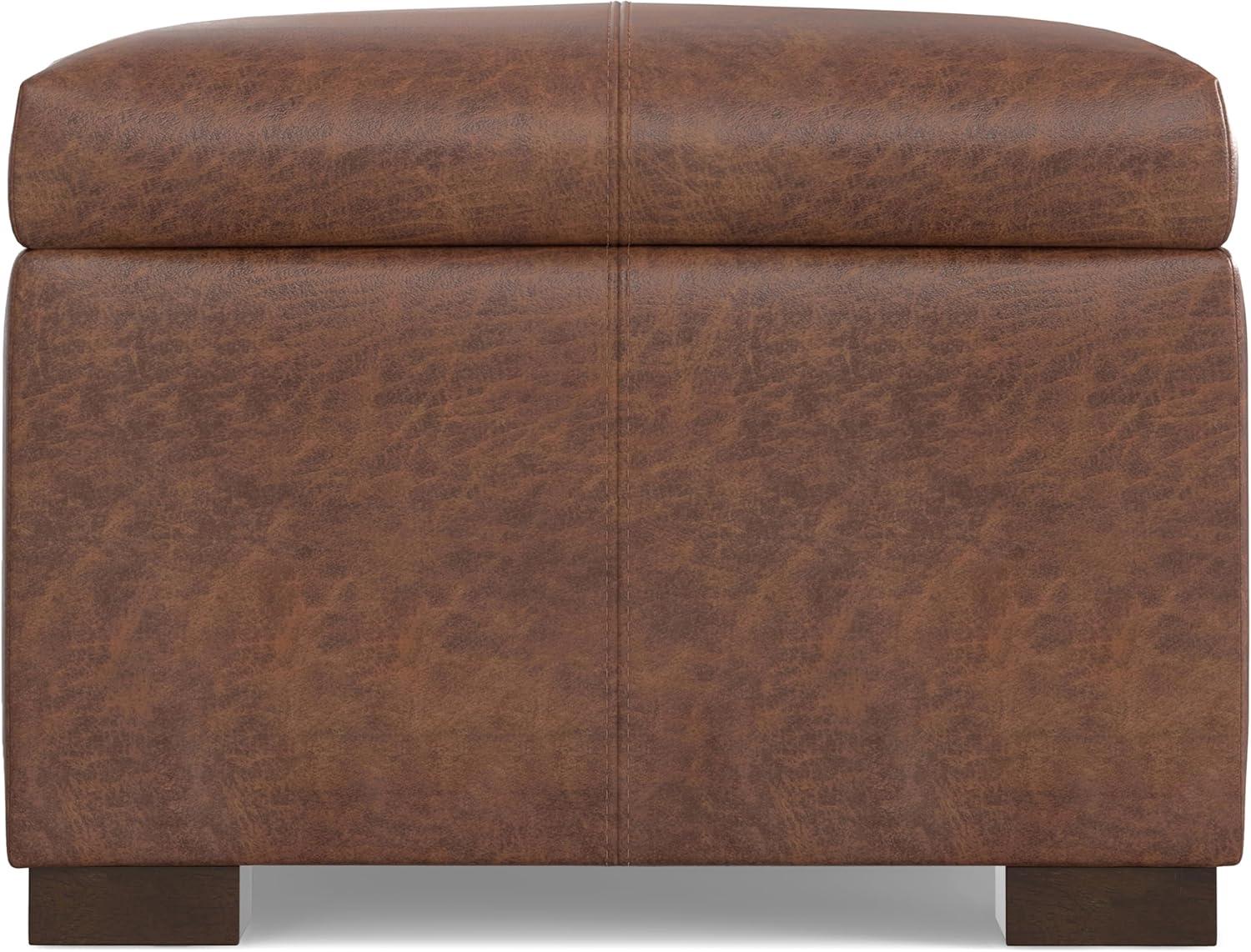 Gabbie 48" Distressed Saddle Brown Faux Leather Storage Ottoman