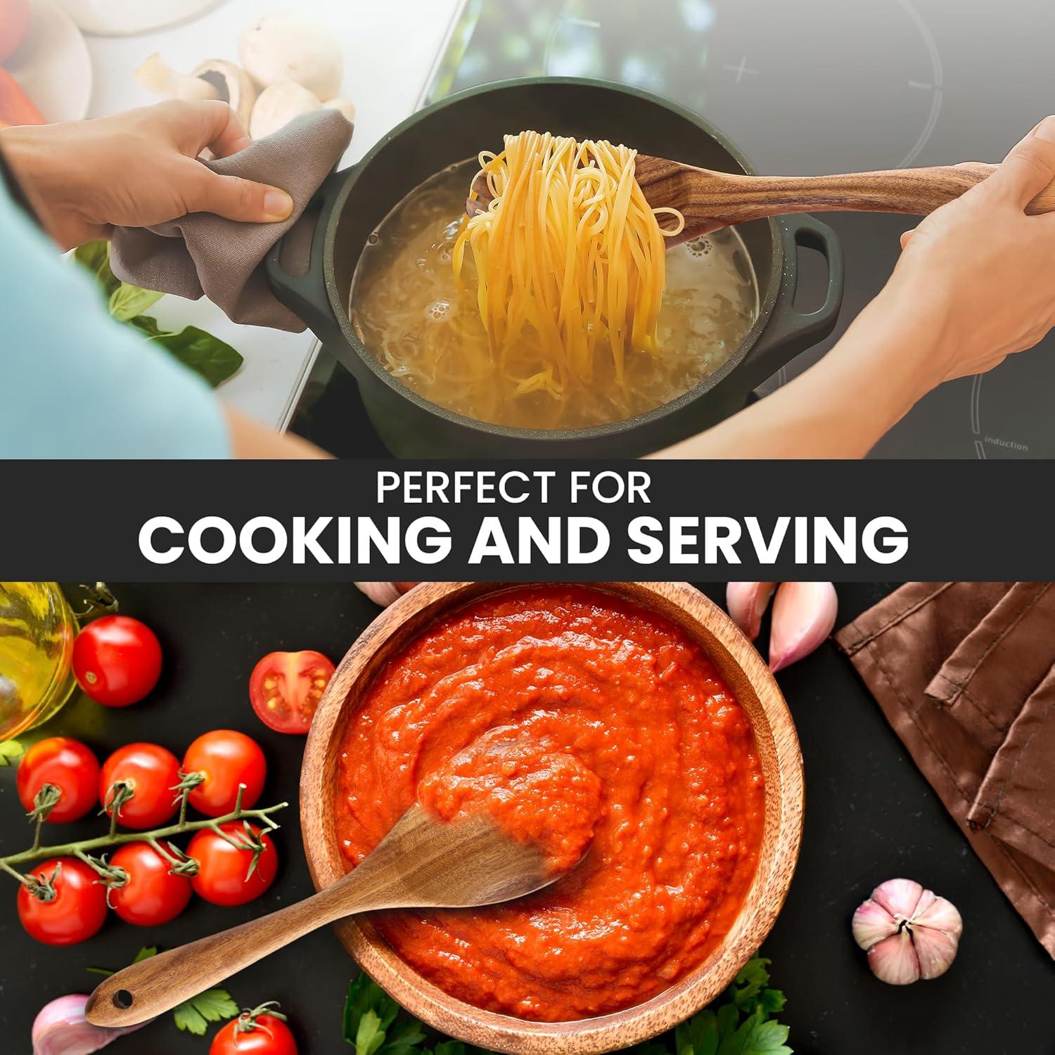 FAST APPLIANCES LLC 9Pcs Wooden Cooking Utensils, Wooden Spoons For Cooking, Teak Wood Kitchen Utensil Set