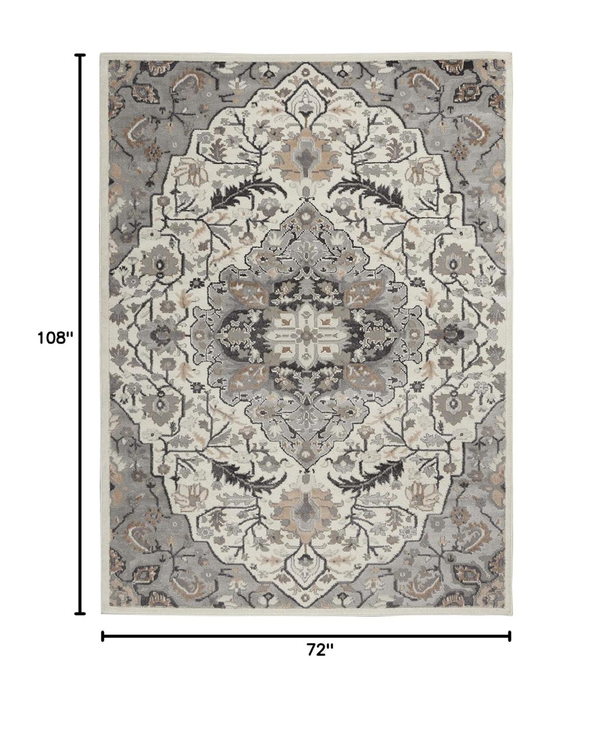 Nourison Elation Floral Medallion Indoor Rug Ivory Grey 6' x 9'
