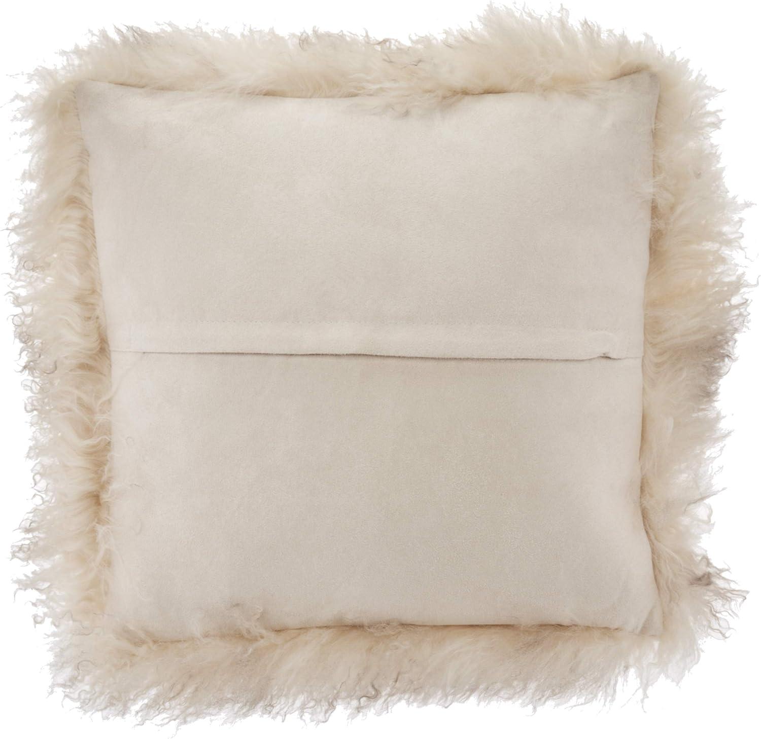 Saro Lifestyle 16" Square Oyster Wool Mongolian Lamb Fur Throw Pillow Set