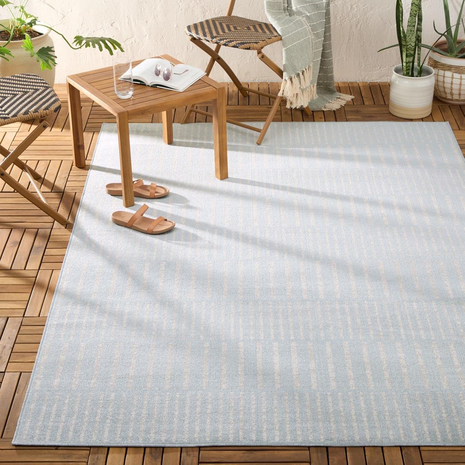 TOMMY BAHAMA Poolside Offset Stripe Indoor Outdoor Area Rug Blue/Ivory