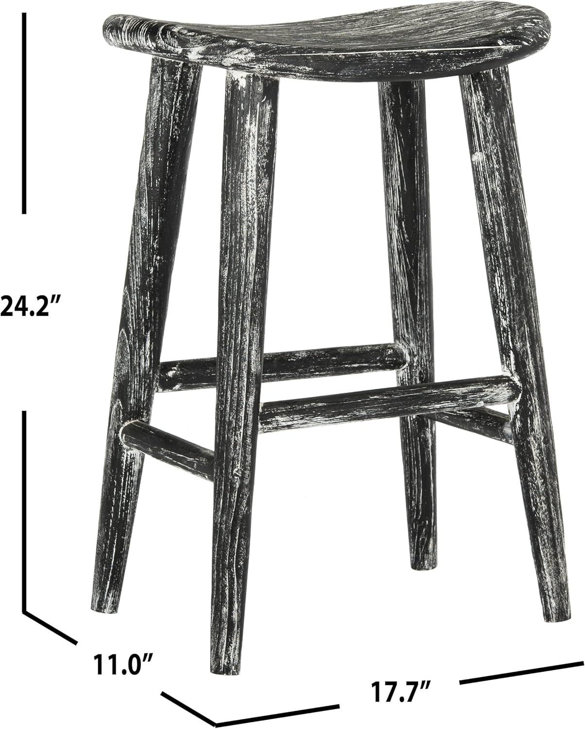 Colton Wood Counter Stool - Black/White Wash/Sungkai Wood - Safavieh