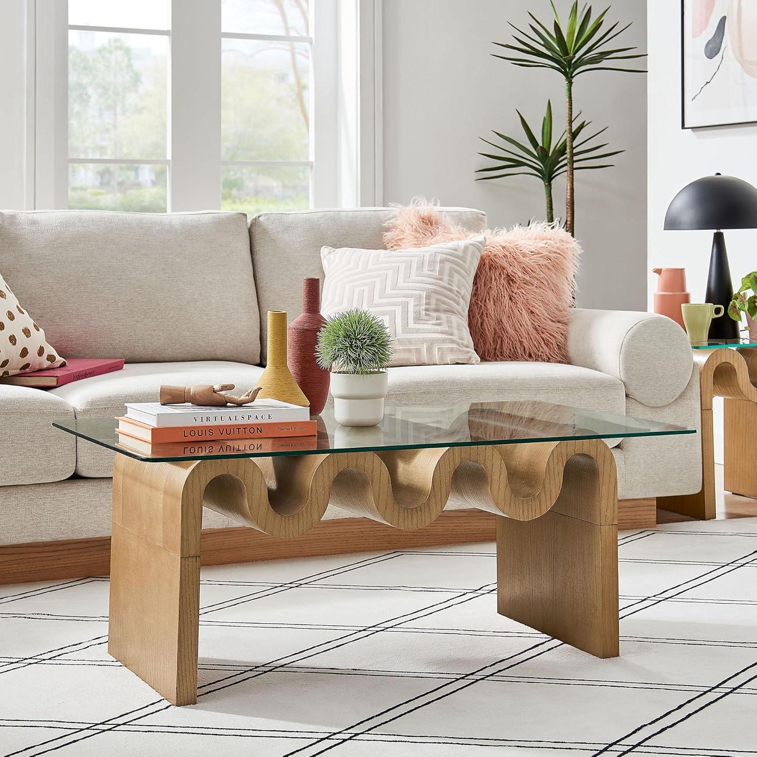 Modway Ondine Glass Top Coffee Table In Spiced Apple