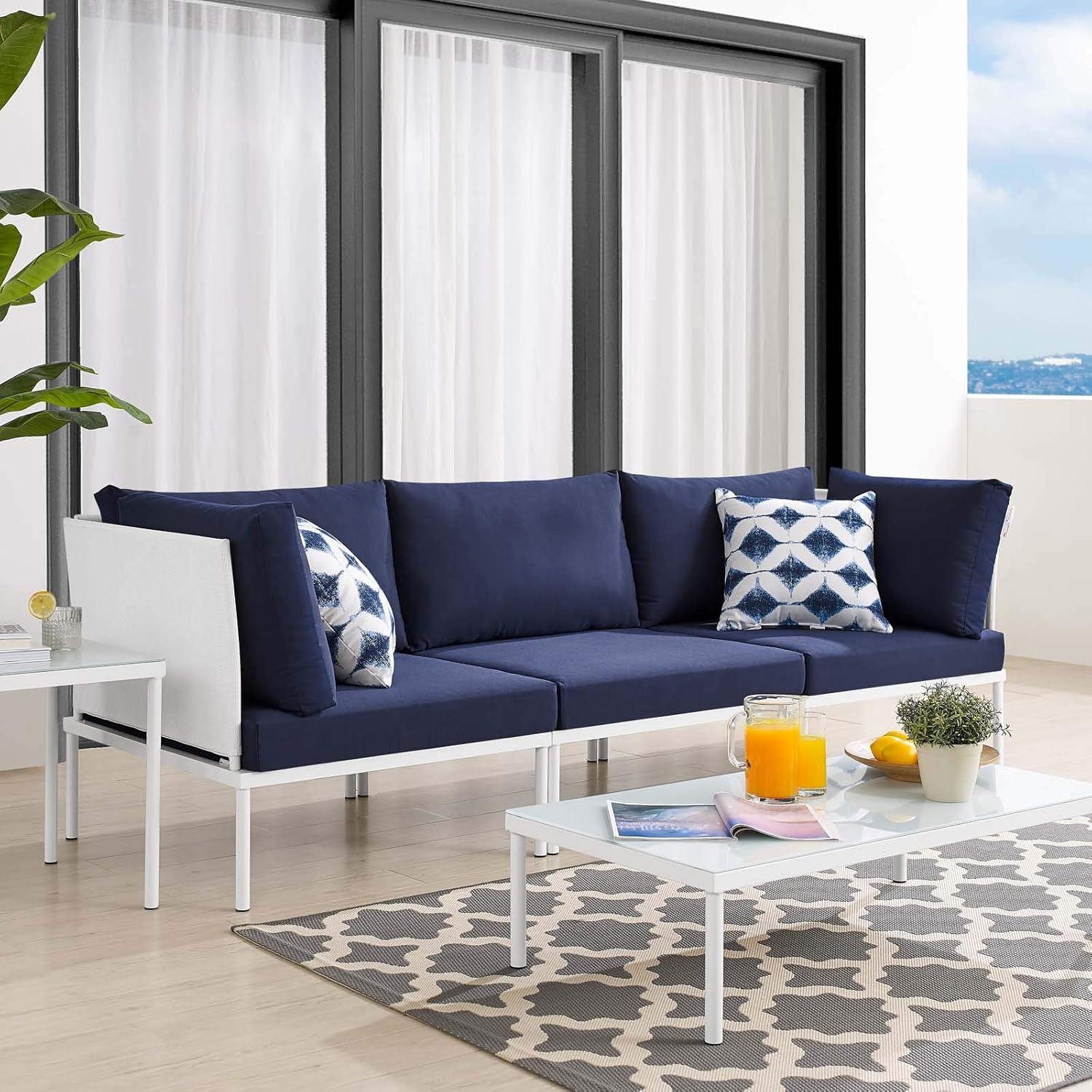 Harmony White Navy Aluminum Three-Seat Outdoor Sofa