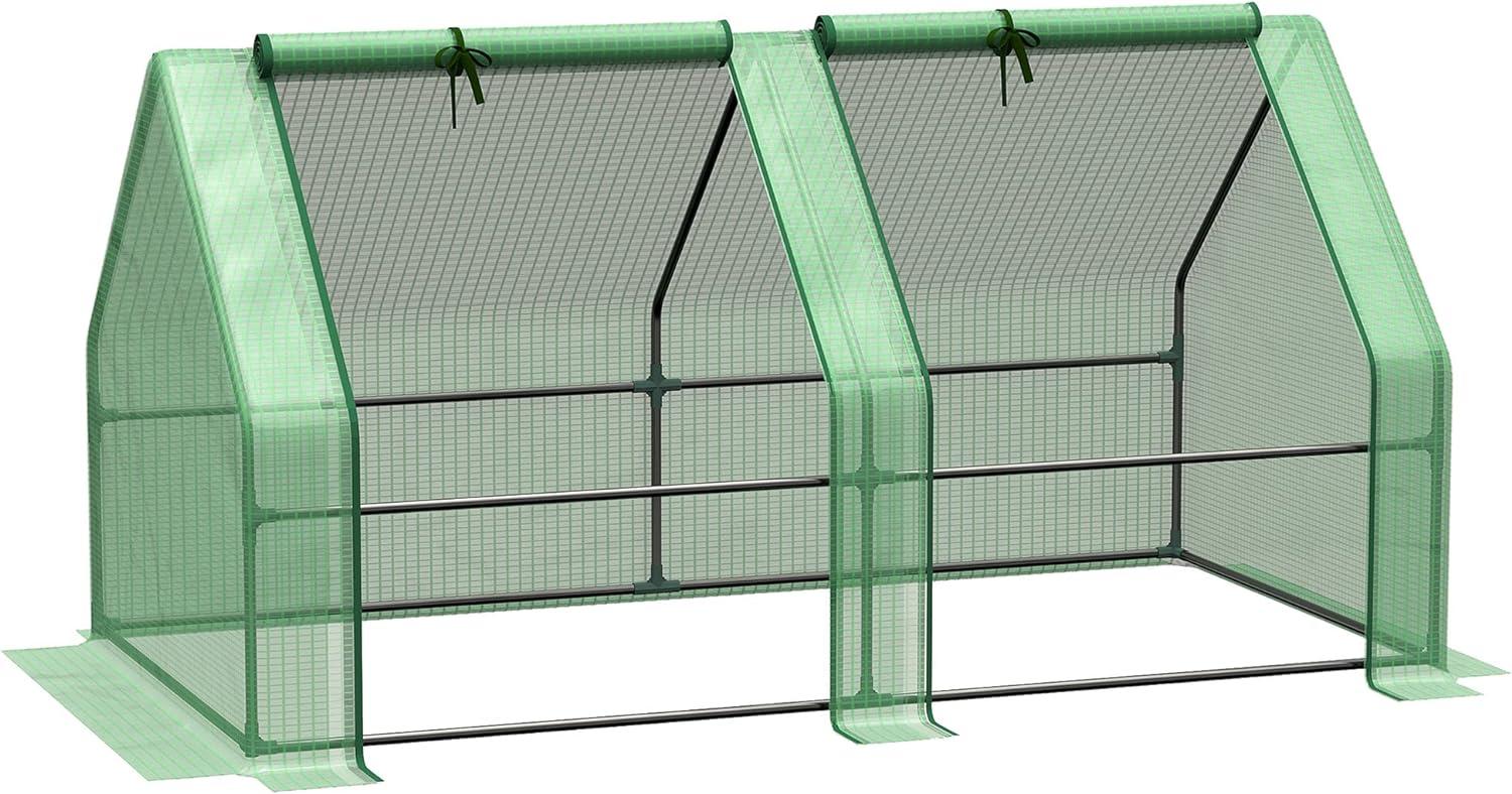 Outsunny 6' x 3' x 3' Mini Greenhouse Portable Hot House with Large Zipper Doors & Water/UV PE Cover for Outdoor and Garden, Green