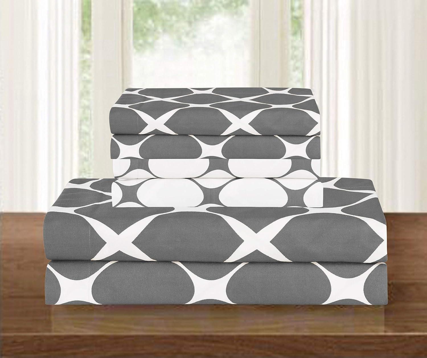 Gray and White Microfiber Full/Queen Duvet Cover Set