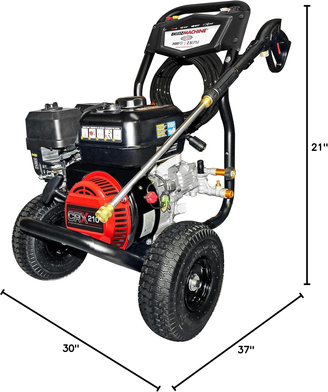 3400 Psi at 2.5 GPM with OEM Technologies™ Axial Cam Pump Cold Water Gas Pressure Washer