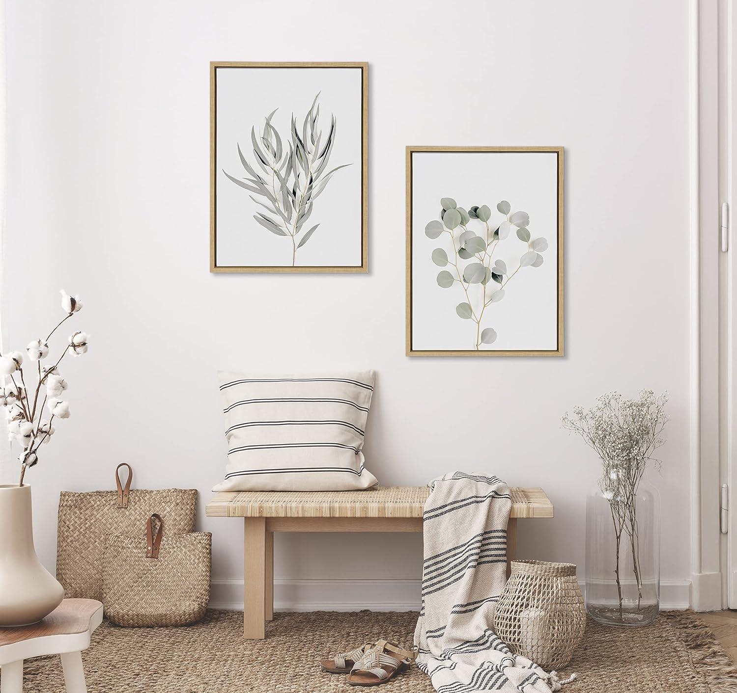 (Set of 2) 18" x 24" Sylvie Neutral Botanical 1 and 2 Framed Canvas Set Natural - Kate & Laurel All Things Decor: Modern Vertical Wall Art