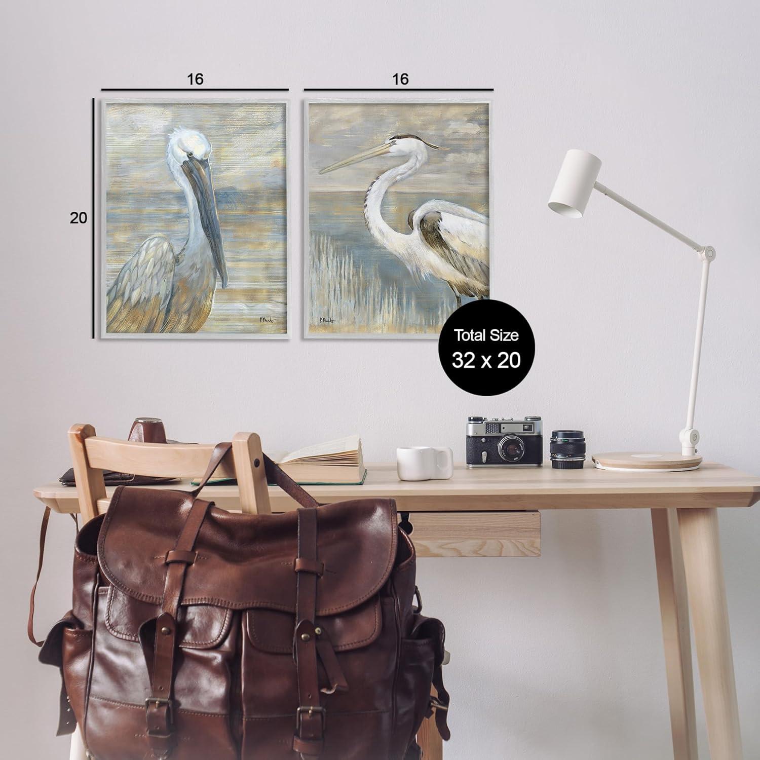 Stupell Industries Sea Birds Abstract Beach 2 Piece Framed Giclee Art Set