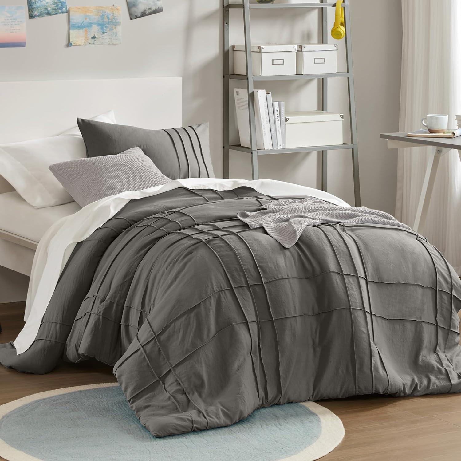 Gray Cotton Pintuck Twin/Twin XL Bedspread Cover Set