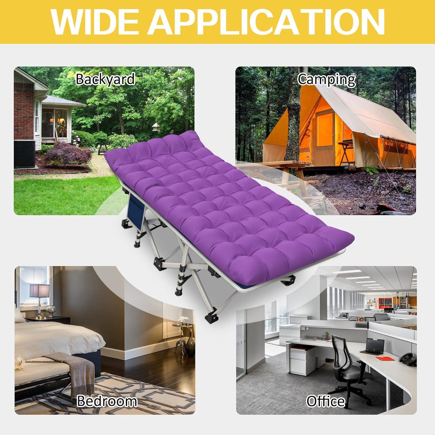Cot, Camping Cot with Comfortable Thick Pad Cots for Sleeping Heavy Duty Camping Bed Folding Cot Double Layer Oxford with Carry Bag for Home Nap Outdoor Travel