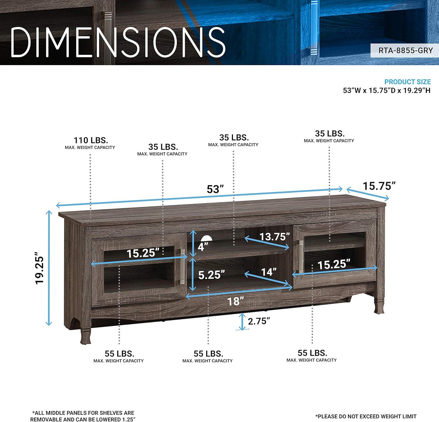 Driftwood Gray Premium MDF TV Stand with Cabinet for Up to 65" TVs