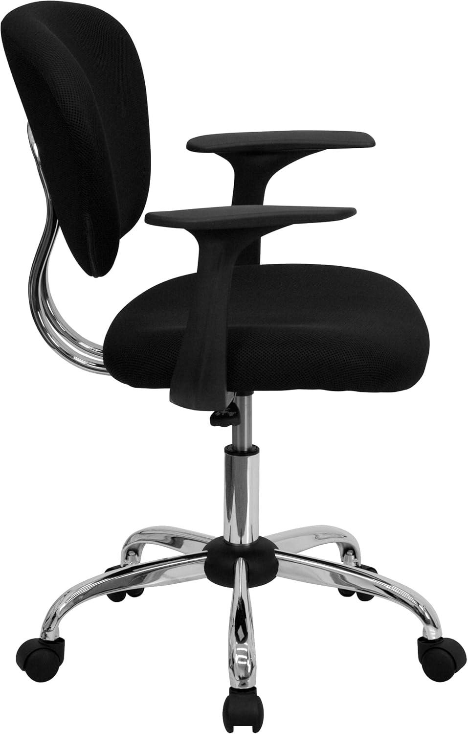 Flash Furniture Beverly Mid-Back Black Mesh Padded Swivel Task Office Chair with Chrome Base and Arms