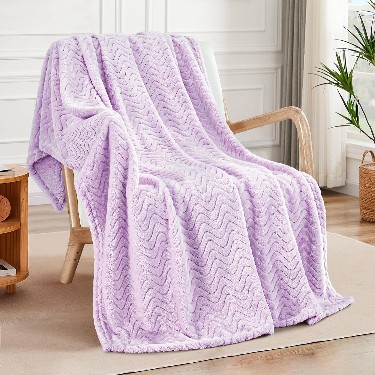 PAVILIA Soft Waffle Blanket Throw for Sofa Bed, Lightweight Plush Warm Blanket for Couch , Lavender Purple/Throw - 50x60
