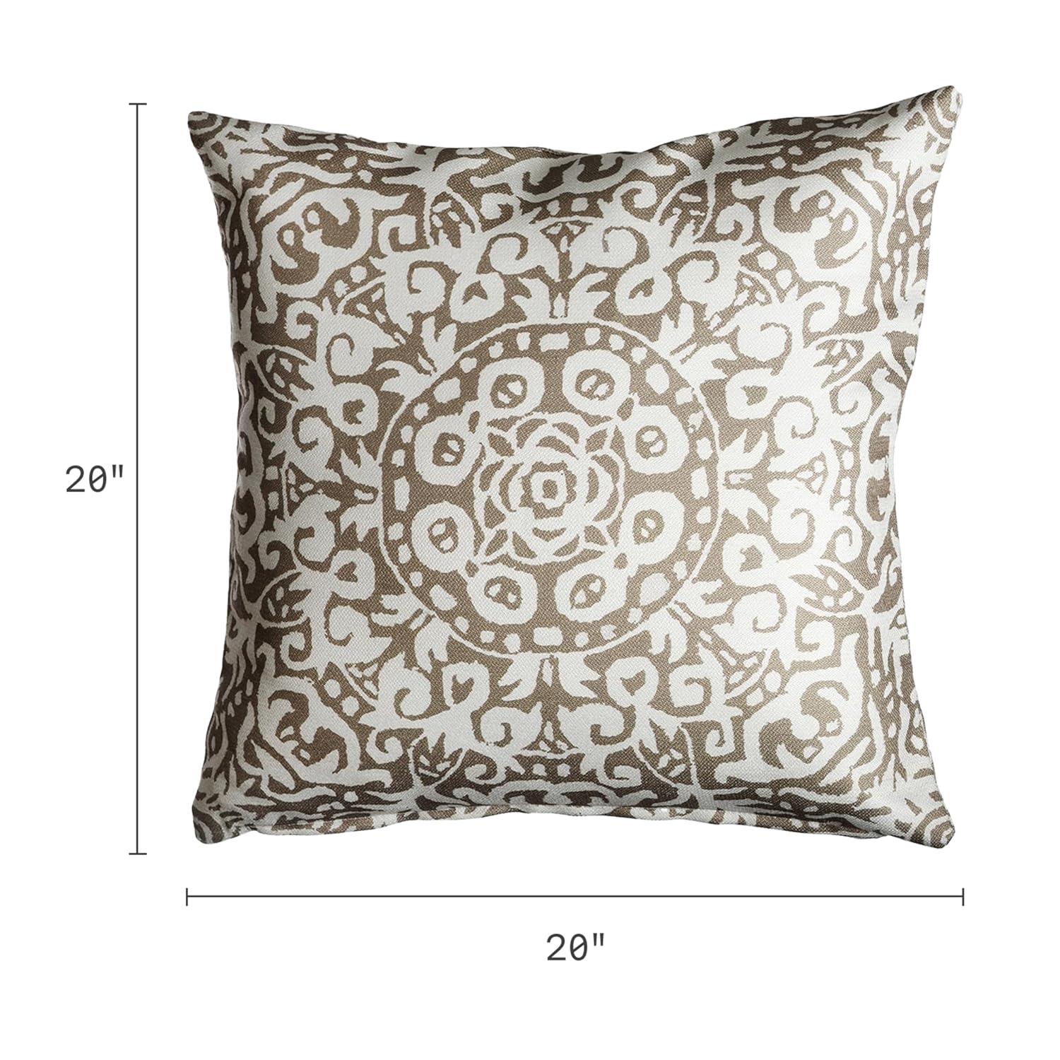 Fab Habitat Indoor/Outdoor Throw Pillow Made from Recycled Polyester Yarn - Double Sided, Stain Resistant, Machine Washable - Medallion - Patio, Deck, Porch, Living Room - Arley Khaki (20" x 20")