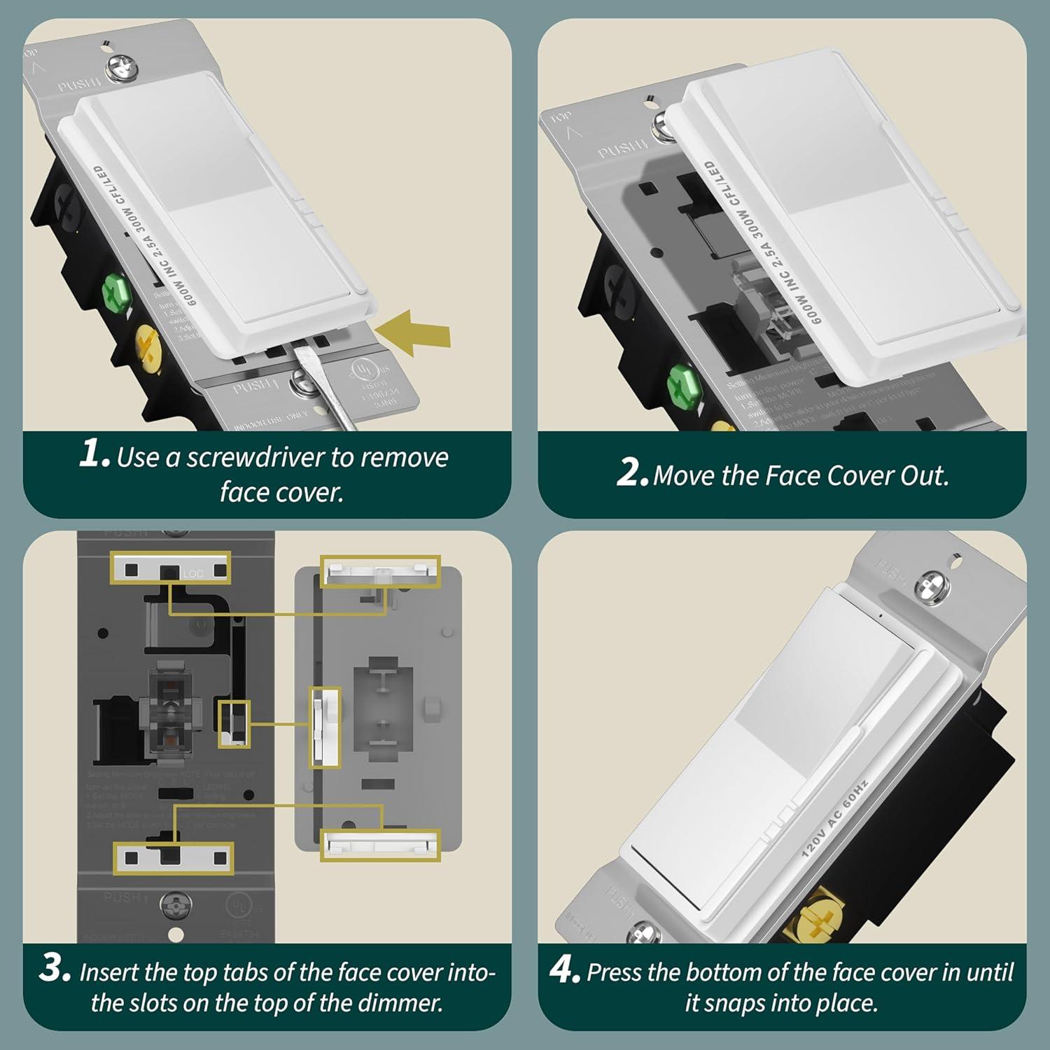 TOPGREENER Dimmer Light Switch, LED Slide Dimmer Switch,for 300W Dimmable LED/CFL Lights and 600W INC/HAL Bulbs, Single Pole/3-Way, Wall Plate Included, UL Listed, White, 5 Pack