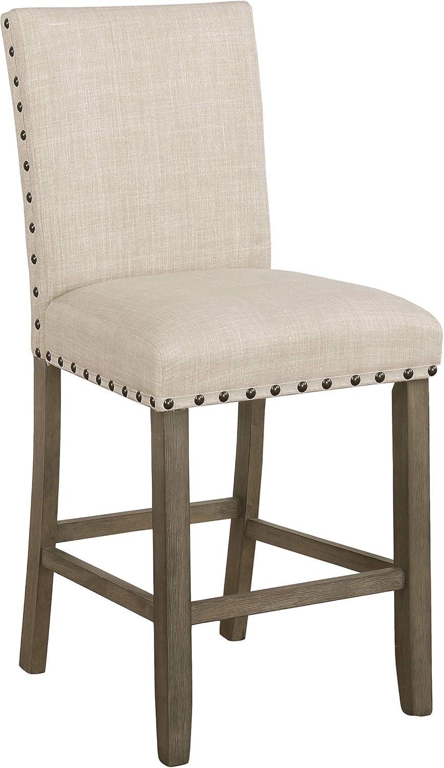 Upholstered Counter Height Stools with Nailhead Trim Beige and Rustic Brown (Set of 2)