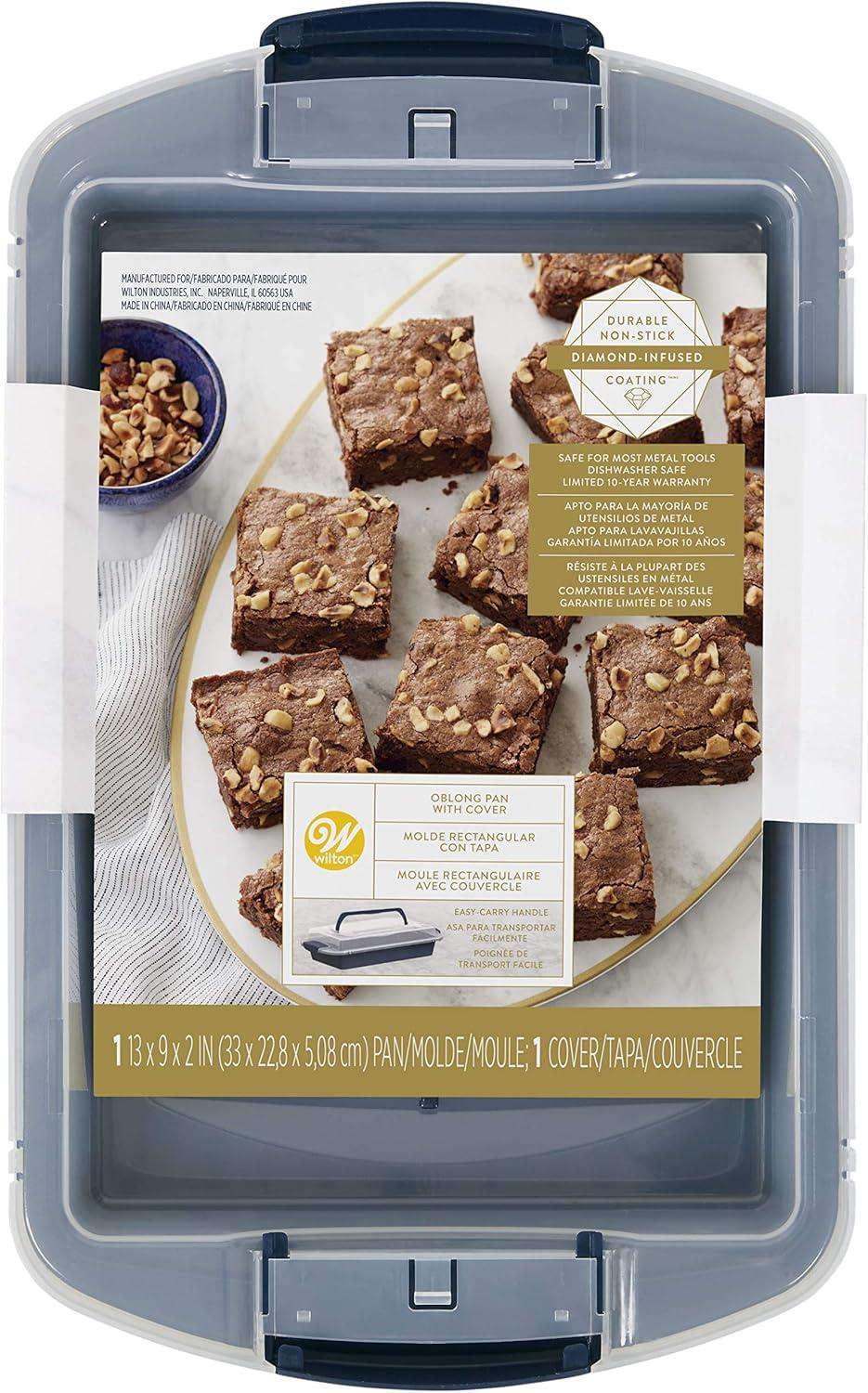 Wilton Non-Stick Diamond-Infused Navy Blue Oblong Baking Pan with Cover, 9 x 13-inch