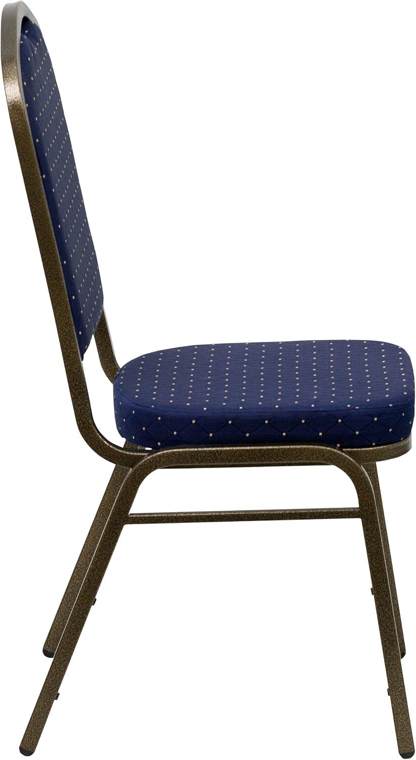 Flash Furniture HERCULES Series Crown Back Stacking Banquet Chair in Navy Blue Dot Patterned Fabric - Gold Vein Frame
