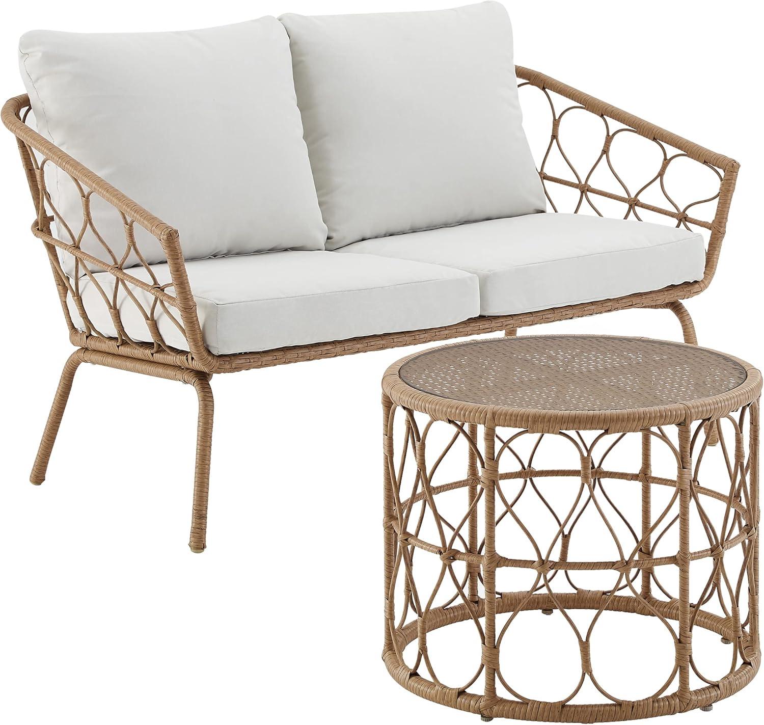 Juniper 2pc Outdoor Wicker Conversation Set: Steel Frame, Weather-Resistant - Crosley