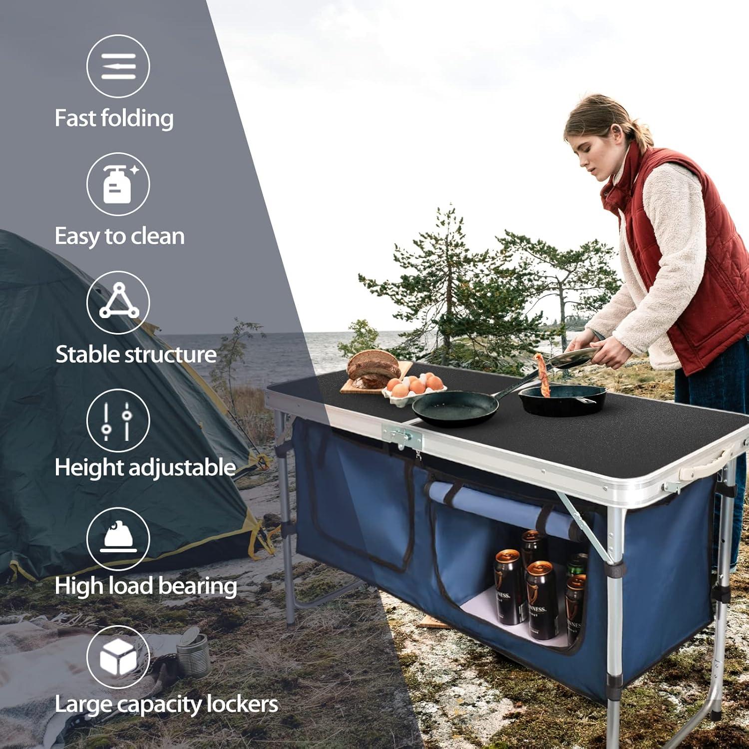 Camping Folding Table - Portable and Lightweight Table with Storage for Outdoor Activities. Perfect for Camp, Picnic, and BBQ.